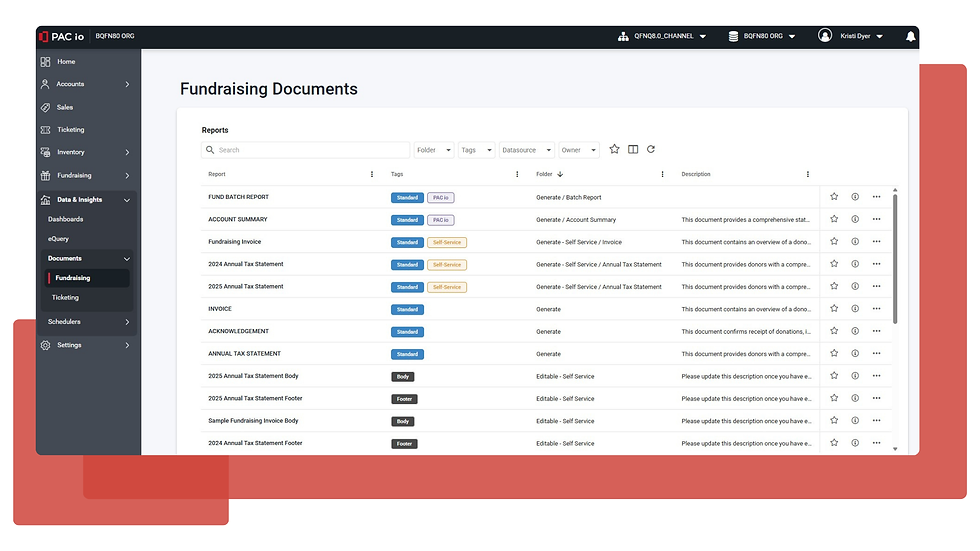 Screenshot of Fundraising Documents in PAC io.