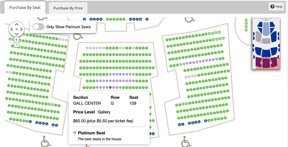 A pick your own seat map with a diamond level seat slected