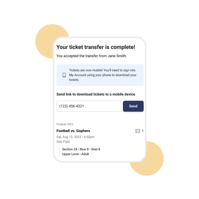 An image of a pop up window showing that your ticket transfer is complete