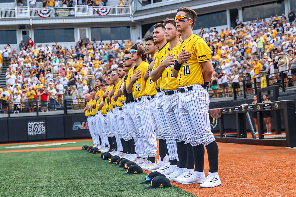 Photo of Southern Miss baseball players during the National Anthem