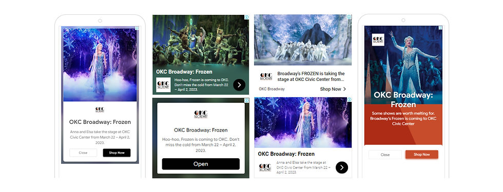 Examples of mobile ads for Frozen the Musical